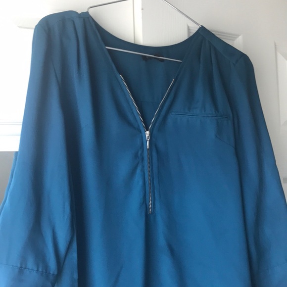 Teal Blouse with Zipper Front - Picture 2 of 3